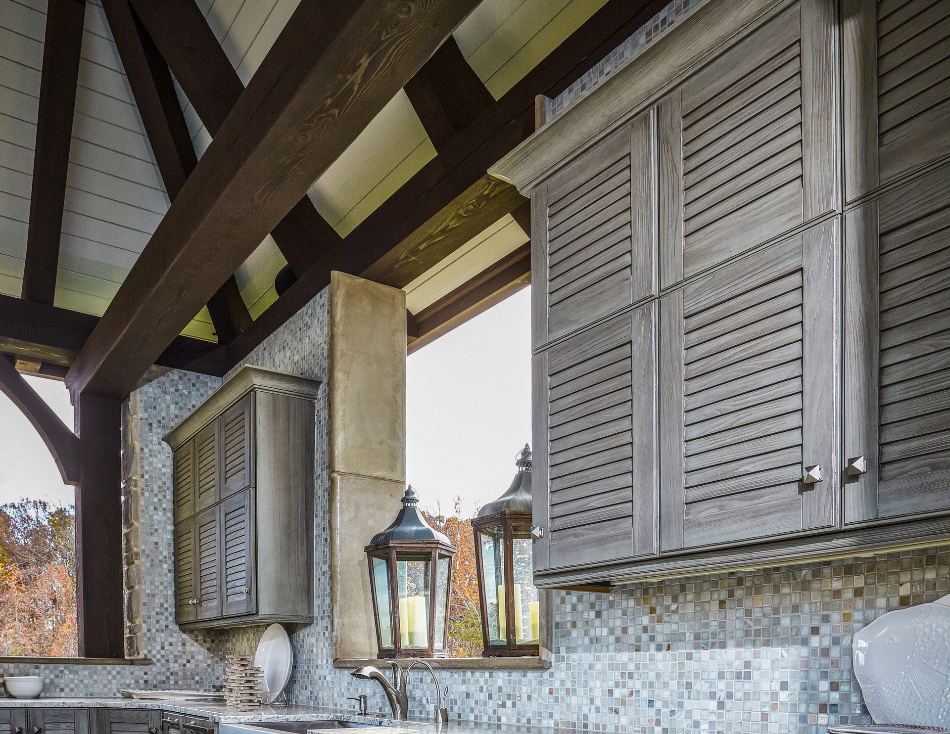 Louver-Silver-Birch-Wall-Cabinets-with-Crown-Molding-in-fall