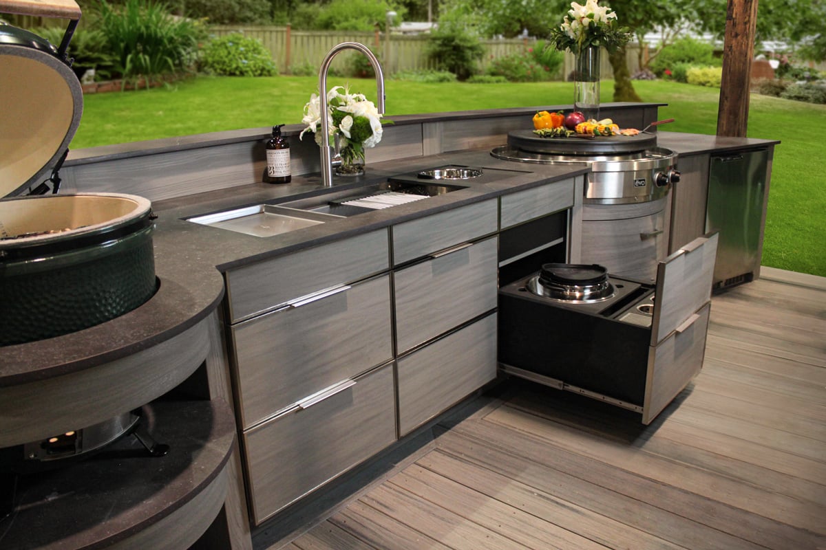 The Galley Workstation Suite by NatureKast in Contempo Fossil Grey with drawer open